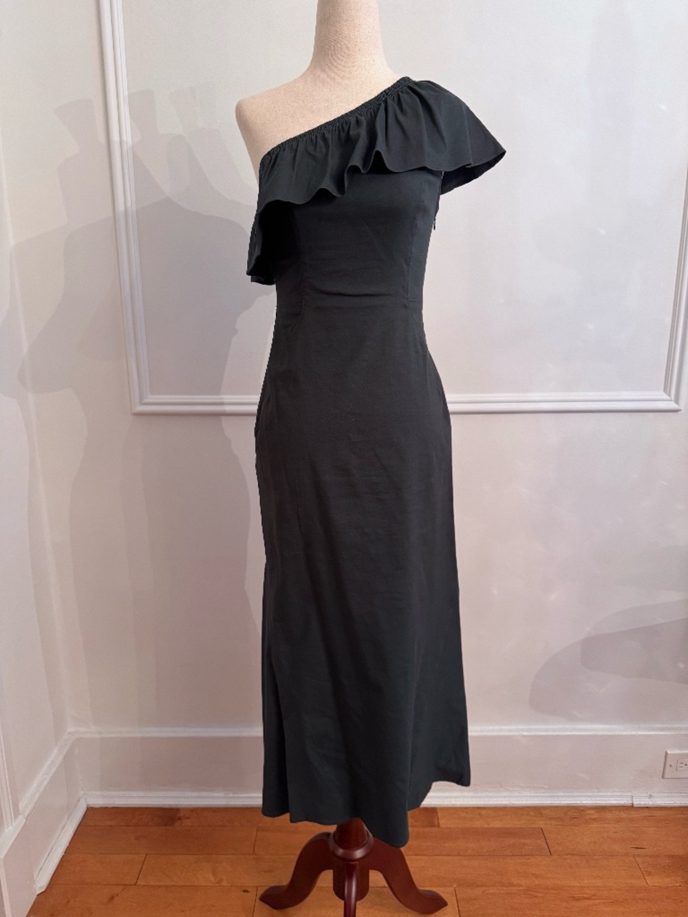 A.L.C. One Shoulder Ruffle Trumpet Hem Maxi Dress Black Size 0